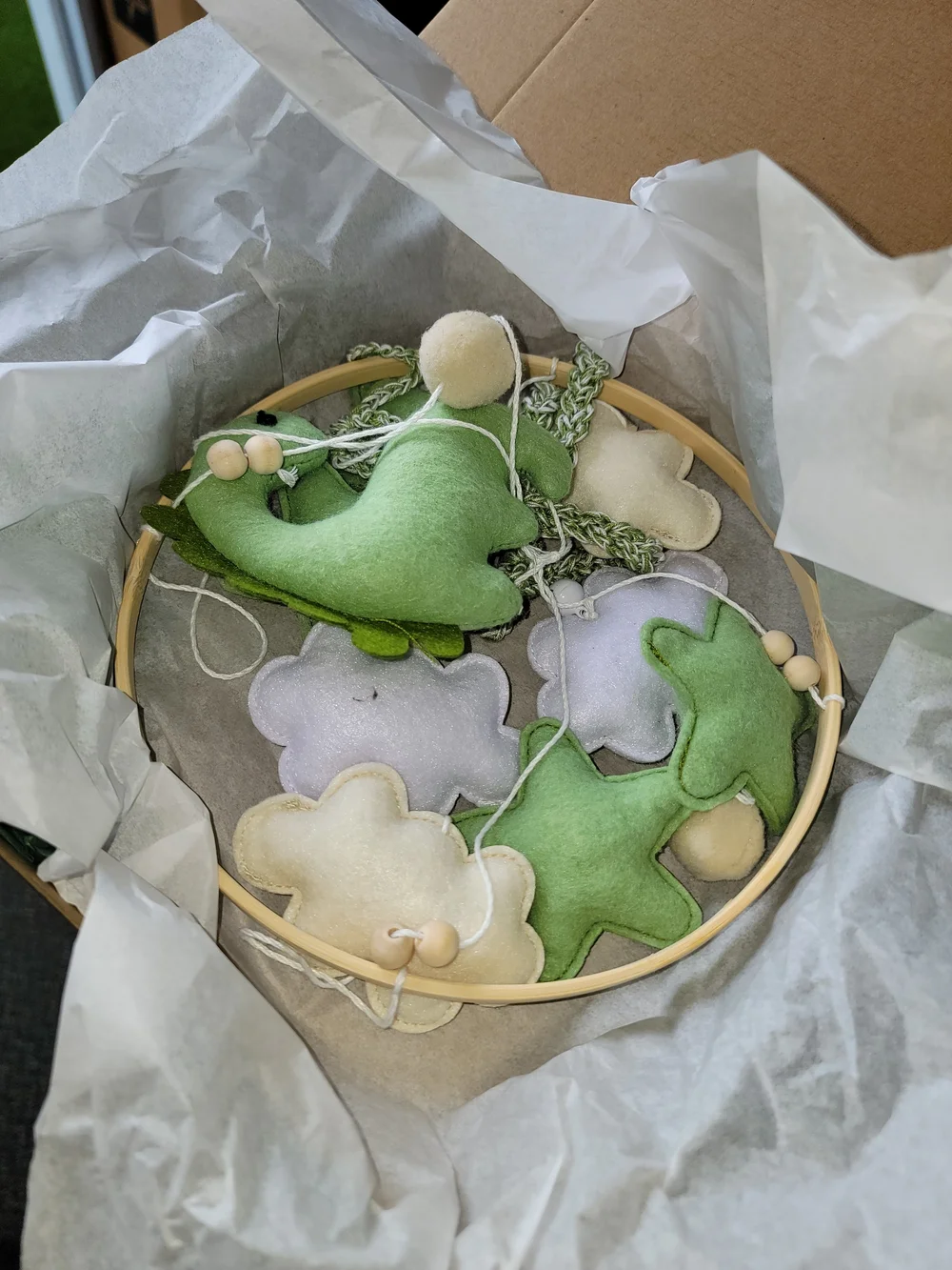 Plush Green and Cream Dinosaur Mobile - Brand Unknown